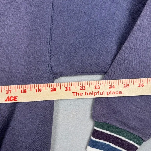 Vintage Purple Striped Trim Crewneck Sweatshirt Retro Pullover Cut Tag (Medium) - Picture 3 of 9